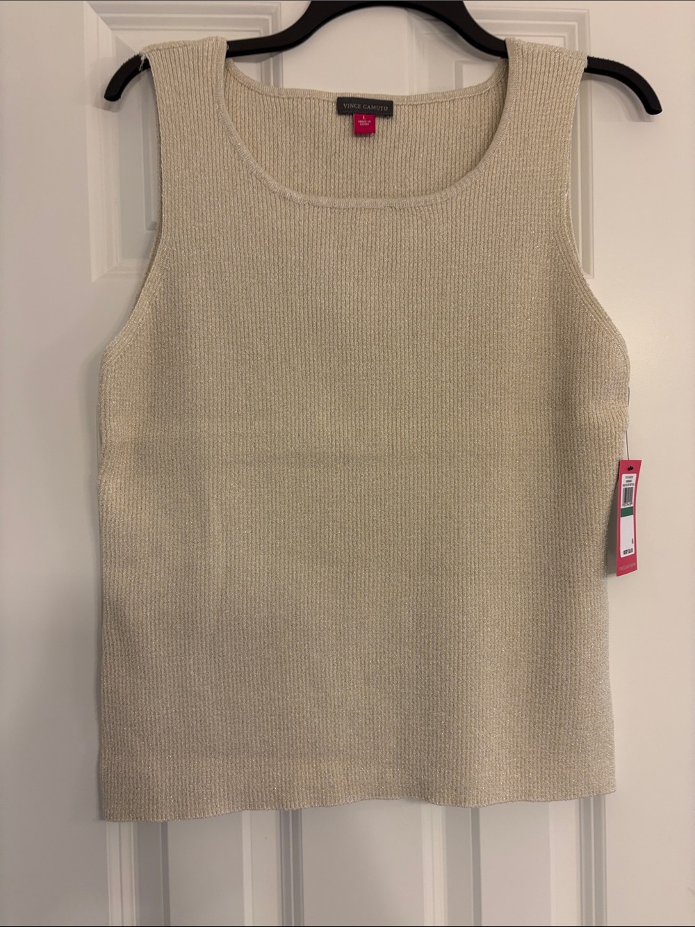 Vince Camuto Shimmer Knit Scoop Neck Tank in Metallic Cream